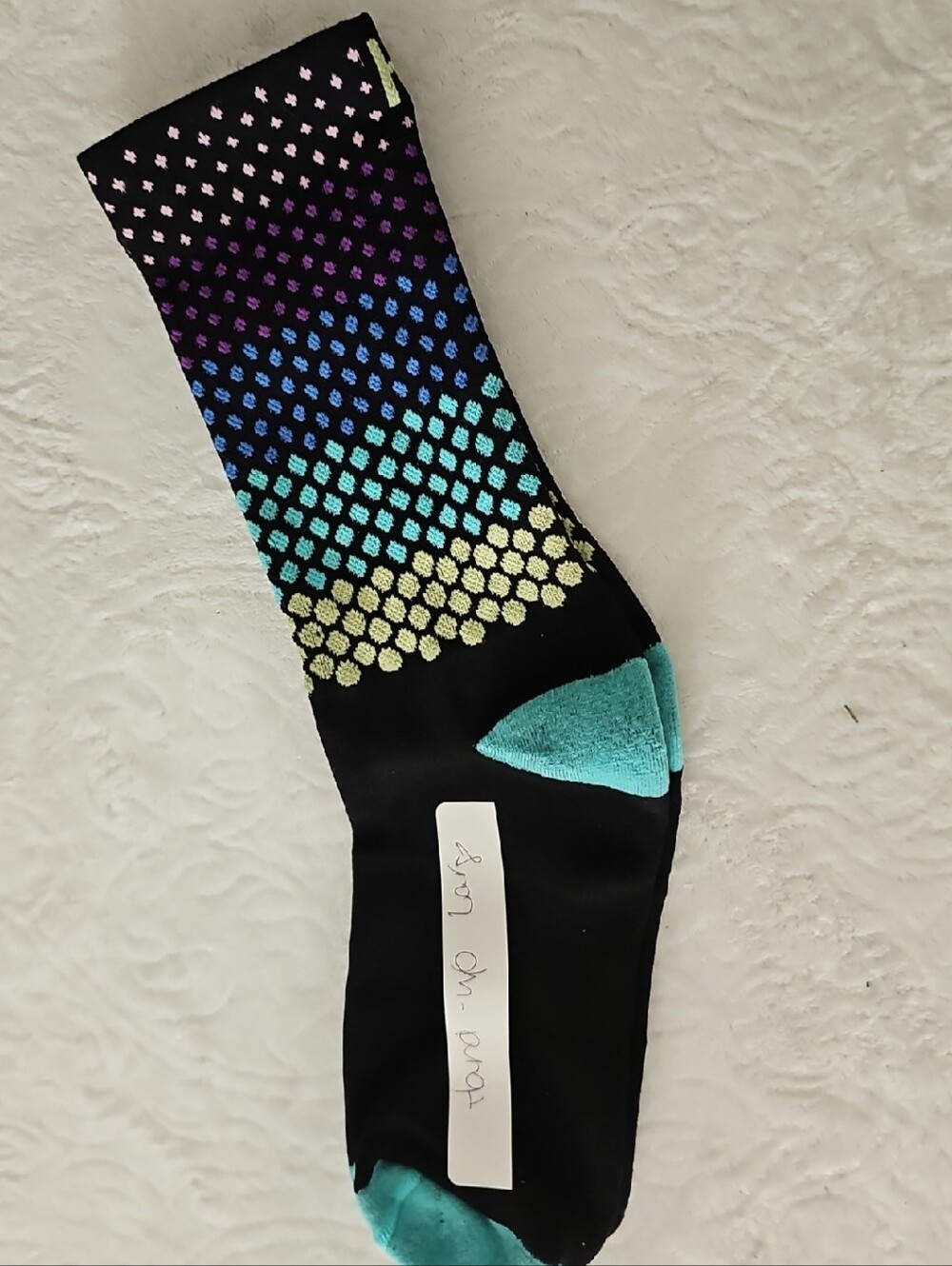 Hand Up Men's Black Gradient Dot Crew Socks - Teal Accent Size Large